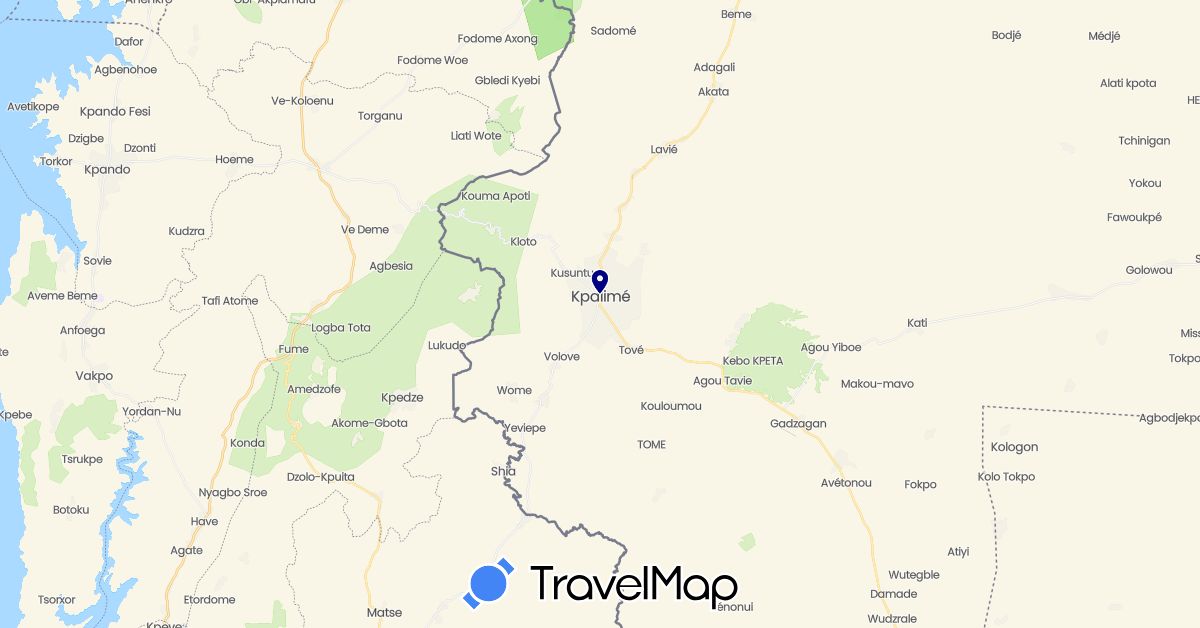 TravelMap itinerary: driving in Togo (Africa)